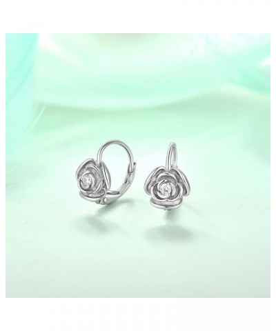 Rose Leverback Earrings for Women Girls 925 Sterling Silver Hypoallergenic Jewelry White Gold $20.25 Earrings