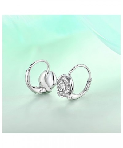 Rose Leverback Earrings for Women Girls 925 Sterling Silver Hypoallergenic Jewelry White Gold $20.25 Earrings