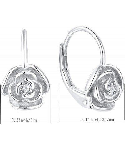 Rose Leverback Earrings for Women Girls 925 Sterling Silver Hypoallergenic Jewelry White Gold $20.25 Earrings