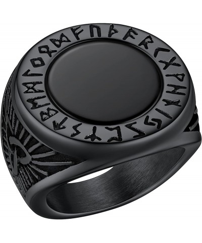 Black Onyx Rings for Men, Stainless Steel Ring with Round/Square Onyx Stone, Mens Norse Runes Celtic Knot Rings Size 7-14 02....