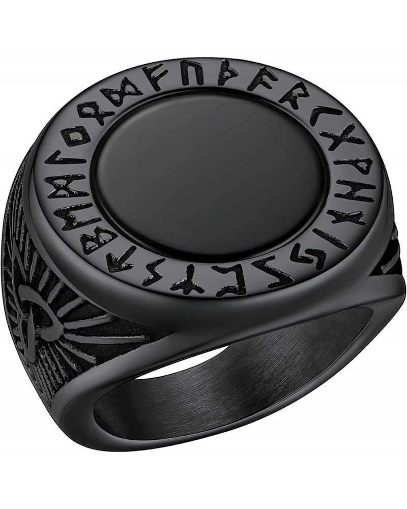 Black Onyx Rings for Men, Stainless Steel Ring with Round/Square Onyx Stone, Mens Norse Runes Celtic Knot Rings Size 7-14 02....