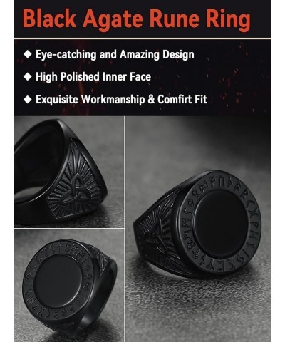 Black Onyx Rings for Men, Stainless Steel Ring with Round/Square Onyx Stone, Mens Norse Runes Celtic Knot Rings Size 7-14 02....