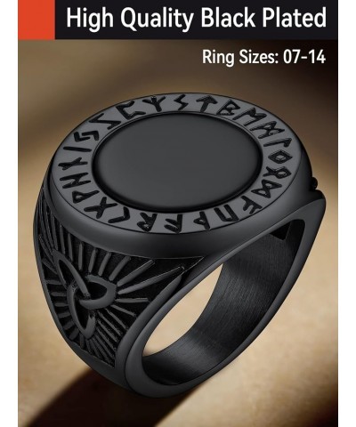 Black Onyx Rings for Men, Stainless Steel Ring with Round/Square Onyx Stone, Mens Norse Runes Celtic Knot Rings Size 7-14 02....