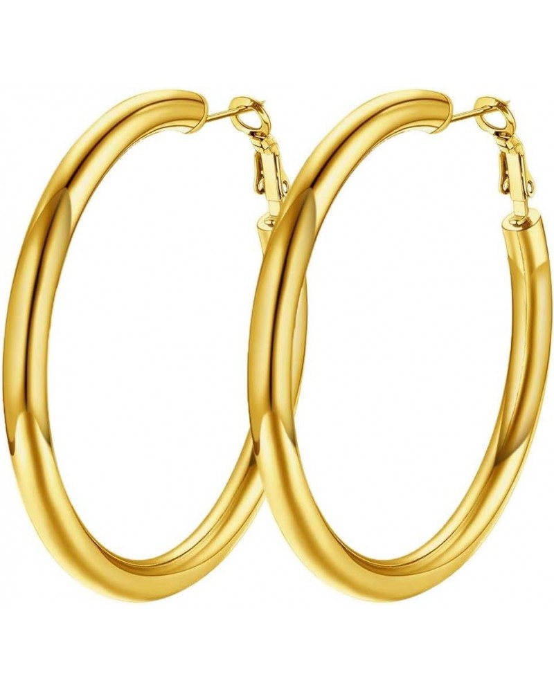 Classic Hoop Earrings for Women Stainless Steel/18K Gold Plated/Black Earrings, Chunky Hoops Earrings Size 30mm/40mm/60mm/80m...