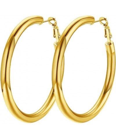 Classic Hoop Earrings for Women Stainless Steel/18K Gold Plated/Black Earrings, Chunky Hoops Earrings Size 30mm/40mm/60mm/80m...