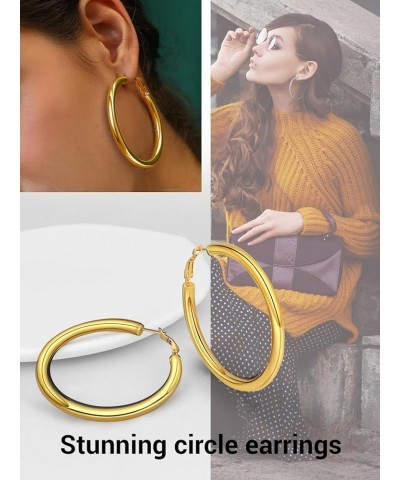 Classic Hoop Earrings for Women Stainless Steel/18K Gold Plated/Black Earrings, Chunky Hoops Earrings Size 30mm/40mm/60mm/80m...