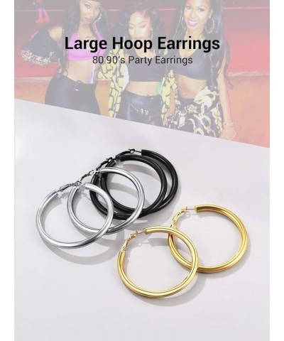 Classic Hoop Earrings for Women Stainless Steel/18K Gold Plated/Black Earrings, Chunky Hoops Earrings Size 30mm/40mm/60mm/80m...