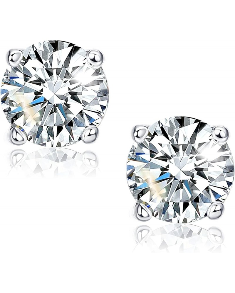 Moissanite Stud Earrings, 0.6ct-3ct D Color VVS1 Clarity, Brilliant Round Cut Lab Created Diamond Earrings, 18K White Gold Pl...