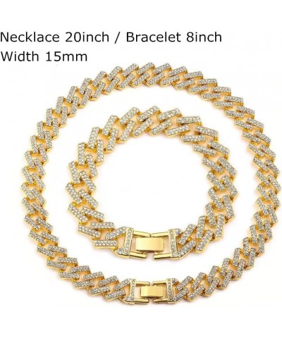 Hip Hop 15MM 3PCS KIT Silver Gold Color Watch+Necklace+Bracelet Bling Crystal AAA+ Rhinestones Iced Out Cuban Link Chains for...