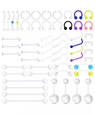 65pcs Mix Style Clear Piercing Retainer Flexible Lip Ear Nose Septum Eyebrow Nipple Tongue Rings Cartilage Tragus Earrings Re...