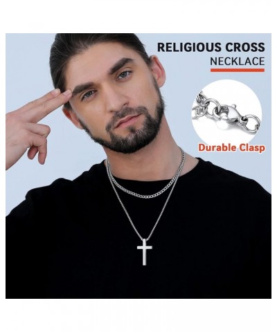 Cross Necklace for Men, Christian Crucifix Protection Amulet Pendant Necklace Stainless Steel Jewelry for Women 01. Classic-S...