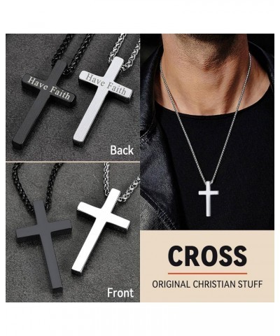 Cross Necklace for Men, Christian Crucifix Protection Amulet Pendant Necklace Stainless Steel Jewelry for Women 01. Classic-S...