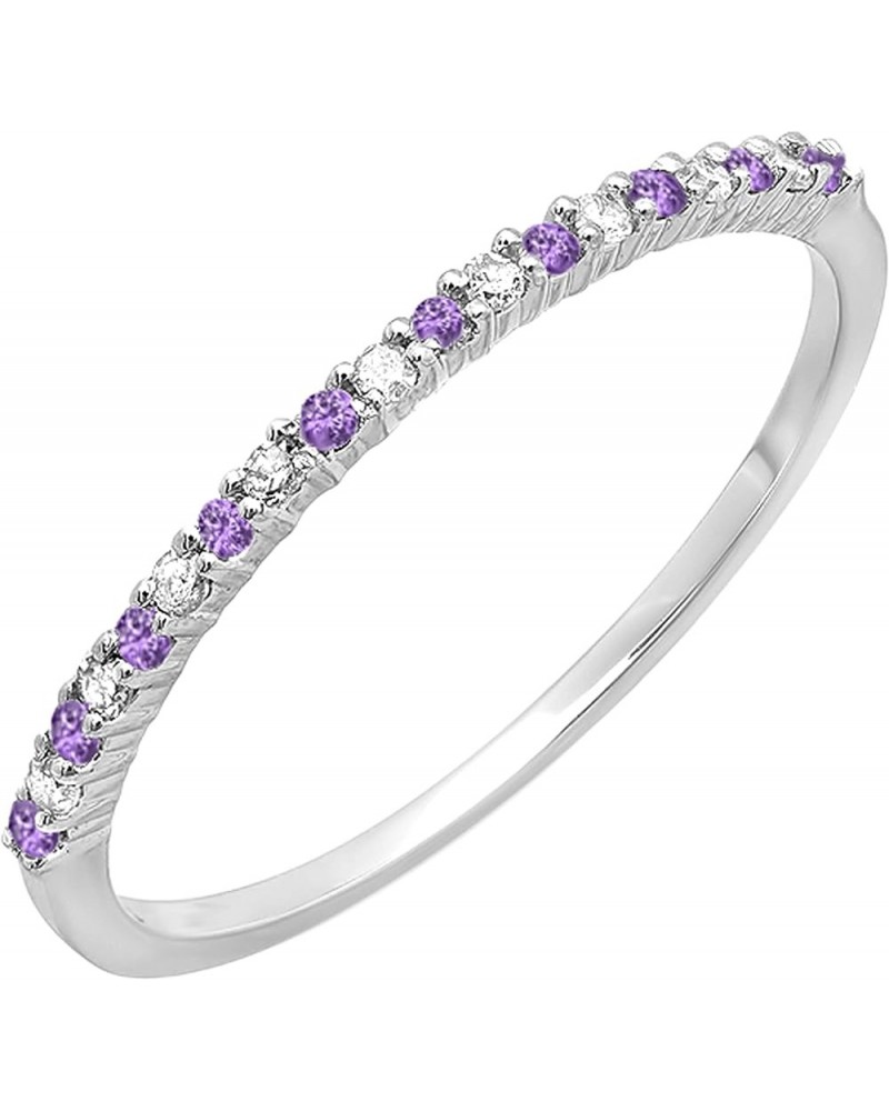 Round Amethyst & White Diamond Ladies Stackable Thin Matching Wedding Band | Available in 10K/14K/18K Gold Ring Size 10 in 18...