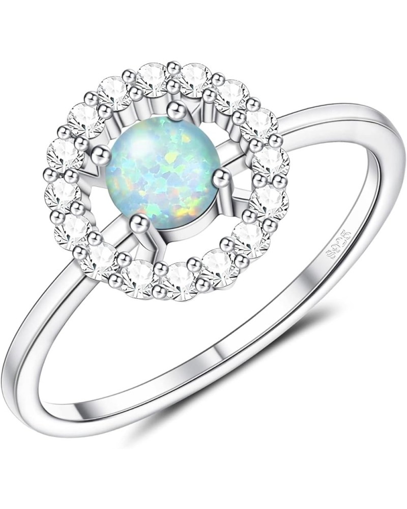 Created Opal Ring 925 Sterling Silver Ring for Women White Gold Plated Round Halo Set Opal Ring Oval 4 Prong Set Wedding Enga...