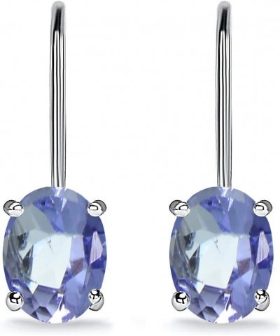 Sterling Silver Genuine or Synthetic Gemstone 7x5mm Oval Dainty Leverback Drop Earrings for Women Girls Simulated Tanzanite $...