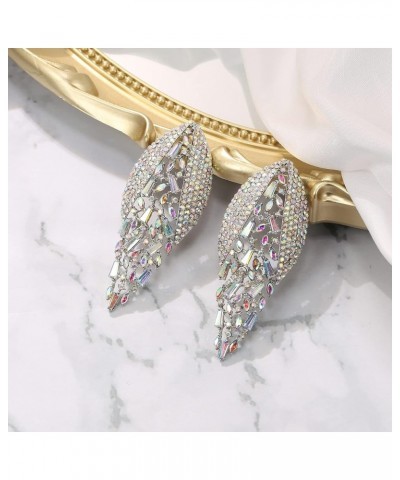 Women's Fashion Sparkling Crystal Layer Geometric Rhinestone Cluster Dangle Earrings Geometric-Iridescent AB Silver-Tone $9.4...