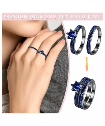 2Pcs Lady Wedding Bands Engagement Ring Square Cut Cubics Zirconia Rings Bridal Ring Exquisite Jewelry Sets (Purple, 7) Blue ...