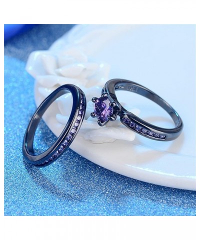 2Pcs Lady Wedding Bands Engagement Ring Square Cut Cubics Zirconia Rings Bridal Ring Exquisite Jewelry Sets (Purple, 7) Blue ...