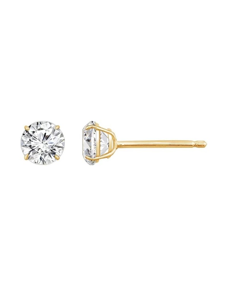 10K or 14K Real Solid Gold Stud Earrings for Women | White or Yellow Gold Round Cut Solitaire Studs | 0.5 to 4 Carat Cubic Zi...