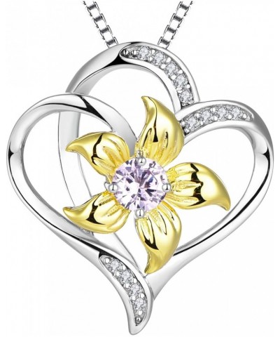 Women's Heart Necklace Sterling Silver Lily Flower Love Pendant Gemstones Jewelry 06-alexandrite-Jun $37.50 Necklaces