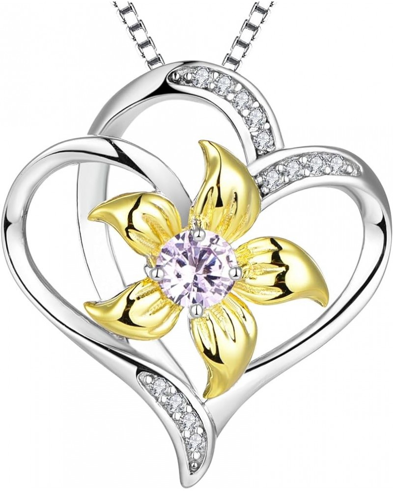 Women's Heart Necklace Sterling Silver Lily Flower Love Pendant Gemstones Jewelry 06-alexandrite-Jun $37.50 Necklaces