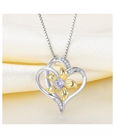 Women's Heart Necklace Sterling Silver Lily Flower Love Pendant Gemstones Jewelry 06-alexandrite-Jun $37.50 Necklaces