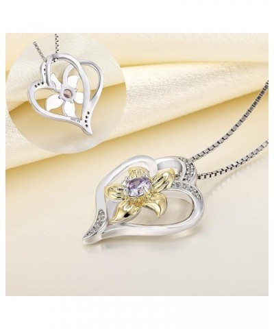 Women's Heart Necklace Sterling Silver Lily Flower Love Pendant Gemstones Jewelry 06-alexandrite-Jun $37.50 Necklaces