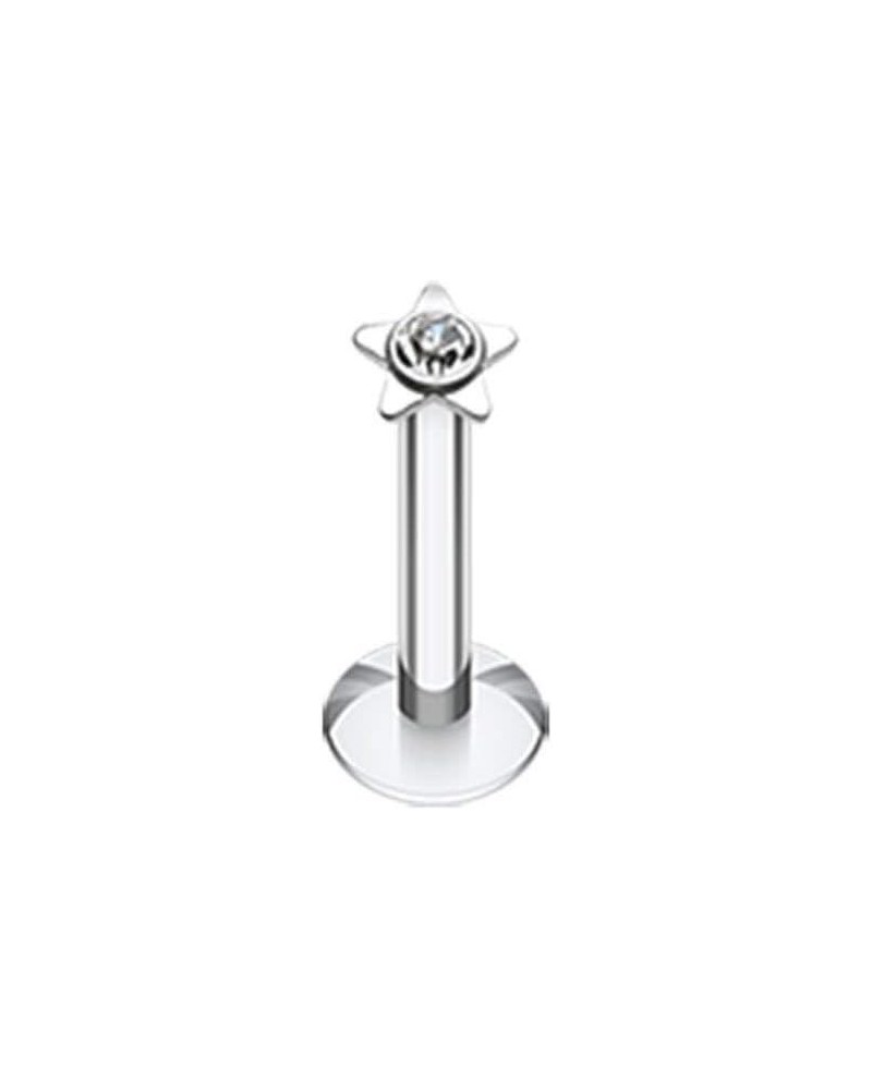 Sparkle Star Top Internally Threaded Labret 16 GA, Length: 10mm, Clear $9.17 Body Jewelry