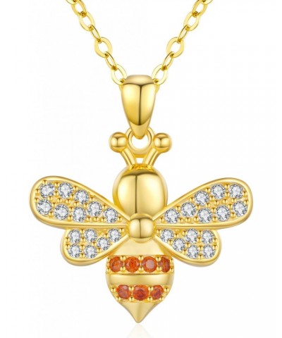 Bee Necklace 925 Sterling Silver Full of Zircon Pendant Gold Bee Jewelry for Women Girl $24.95 Necklaces