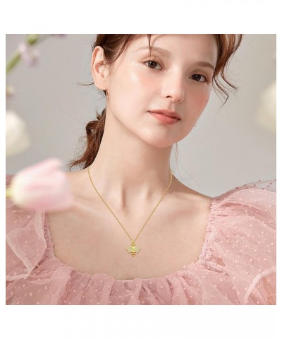 Bee Necklace 925 Sterling Silver Full of Zircon Pendant Gold Bee Jewelry for Women Girl $24.95 Necklaces