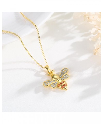 Bee Necklace 925 Sterling Silver Full of Zircon Pendant Gold Bee Jewelry for Women Girl $24.95 Necklaces