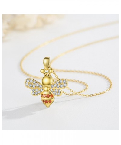 Bee Necklace 925 Sterling Silver Full of Zircon Pendant Gold Bee Jewelry for Women Girl $24.95 Necklaces