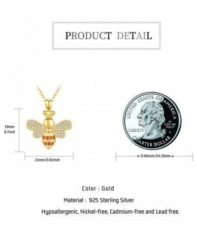 Bee Necklace 925 Sterling Silver Full of Zircon Pendant Gold Bee Jewelry for Women Girl $24.95 Necklaces