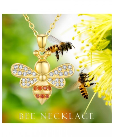 Bee Necklace 925 Sterling Silver Full of Zircon Pendant Gold Bee Jewelry for Women Girl $24.95 Necklaces