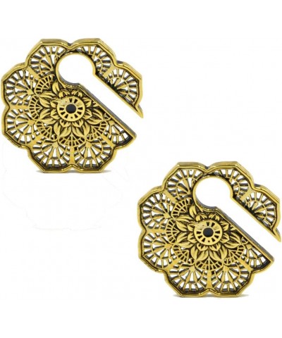 Pair Tribal Antique Gold Vintage Mandala Flower Keyhole Ear Weight Stretched Lobe Earrings Ear Expander for Women $9.85 Earrings