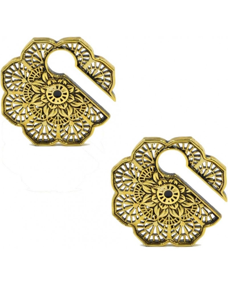 Pair Tribal Antique Gold Vintage Mandala Flower Keyhole Ear Weight Stretched Lobe Earrings Ear Expander for Women $9.85 Earrings