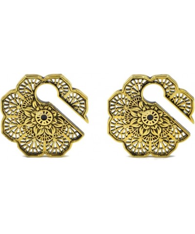 Pair Tribal Antique Gold Vintage Mandala Flower Keyhole Ear Weight Stretched Lobe Earrings Ear Expander for Women $9.85 Earrings