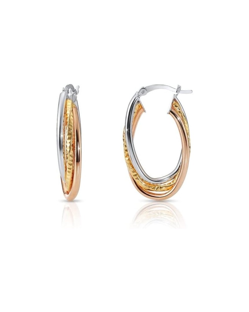 Sterling Silver Tricolor Three-Tone Hoop Earrings Spiral Oval $11.48 Earrings