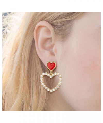 Heart Earrings Valentine's Day Earrings Pearl Heart Earrings Gold Red Heart Dangle Women Girls Jewelry Gifts for Her $7.74 Ea...