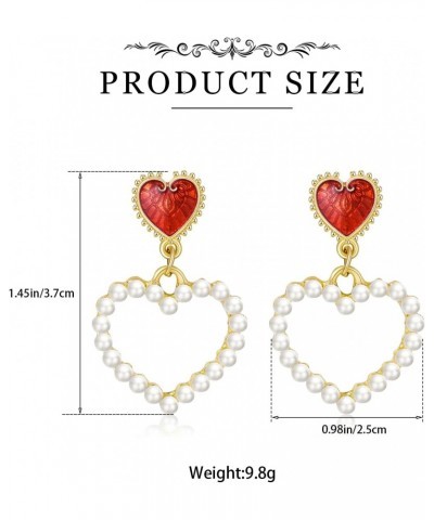 Heart Earrings Valentine's Day Earrings Pearl Heart Earrings Gold Red Heart Dangle Women Girls Jewelry Gifts for Her $7.74 Ea...