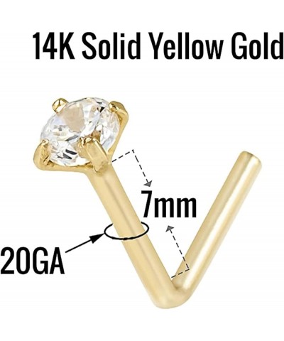 14K Solid Yellow Gold, 20 GA, L Shape Diamond Nose Stud, Micro Nose, Nose Stud, Body Jewelry Yellow Gold 3.50 ml LAB Diamond ...