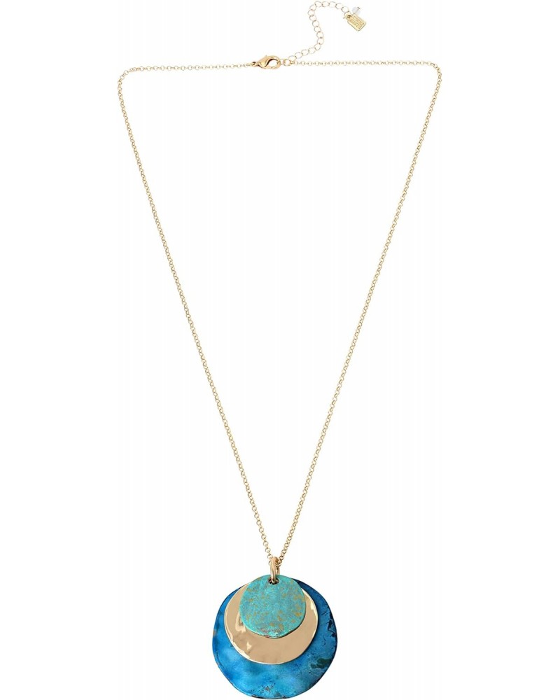 Patina Disc Pendant Long Necklace,Green/Blue Patina,386219GLD340 $24.40 Necklaces