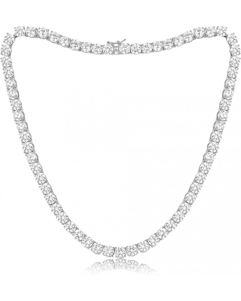 18K White Gold Plated 6.0mm Round Cubic Zirconia Classic Tennis Necklace for Women and Men 24 $21.75 Necklaces