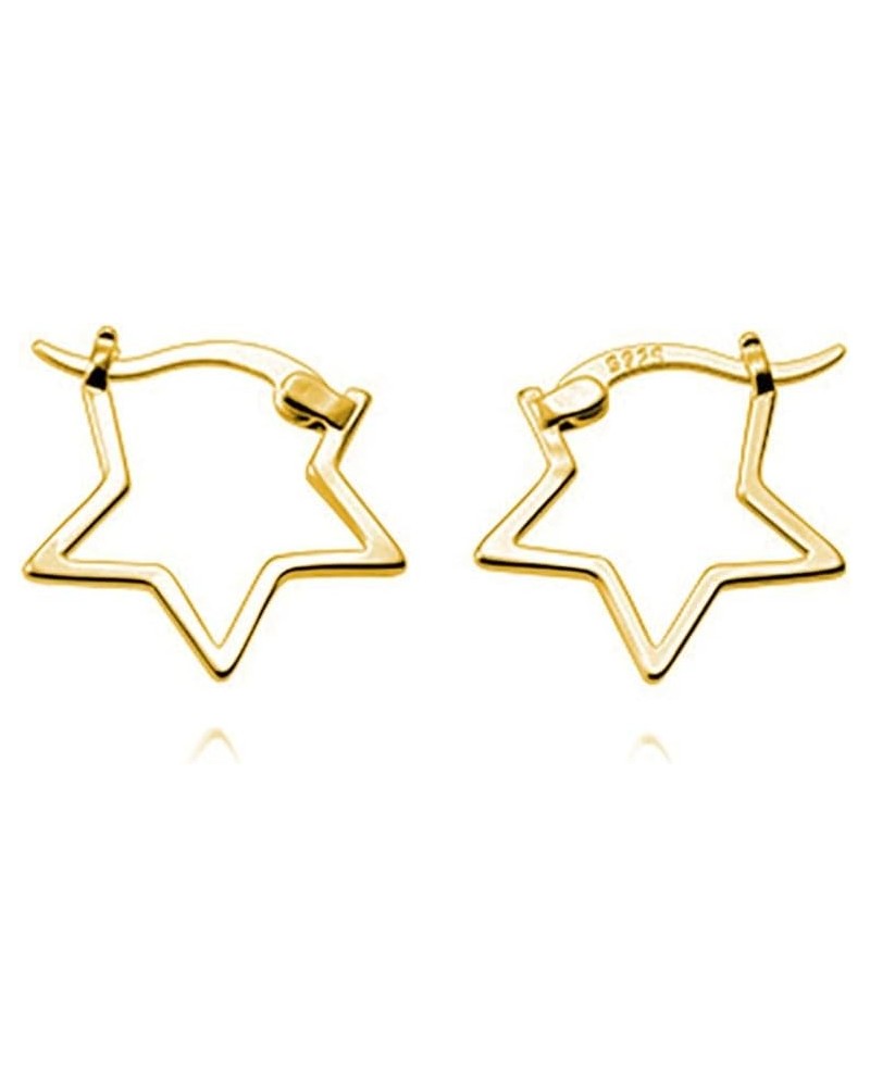 Solid 925 Sterling Silver Minimalist Hoop Earrings Cute Shiny Star Earrings For Women Teen B-Yellow $10.79 Earrings