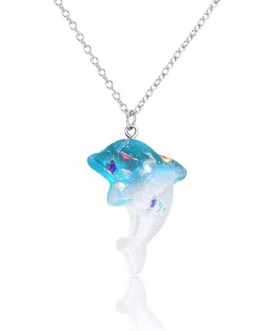 Kawaii Necklace for Girls Transparent Resin Gradient color Sequins Dolphin Charm Necklace Gift for Women Teens Girl Blue $7.5...