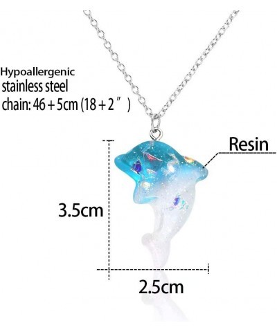 Kawaii Necklace for Girls Transparent Resin Gradient color Sequins Dolphin Charm Necklace Gift for Women Teens Girl Blue $7.5...