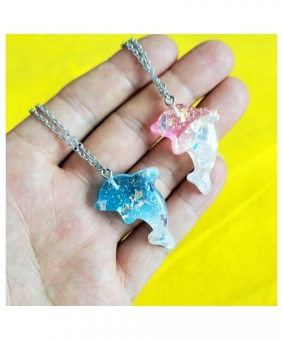 Kawaii Necklace for Girls Transparent Resin Gradient color Sequins Dolphin Charm Necklace Gift for Women Teens Girl Blue $7.5...