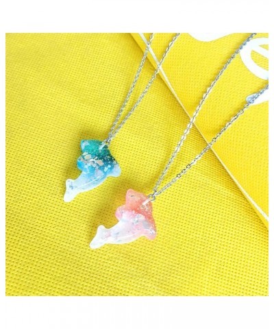 Kawaii Necklace for Girls Transparent Resin Gradient color Sequins Dolphin Charm Necklace Gift for Women Teens Girl Blue $7.5...