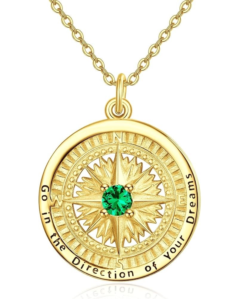 Birthstone Necklaces for Women 925 Sterling Sliver Compass Birthstone Pendant Go in the Direction of your Dream Compass Jewel...