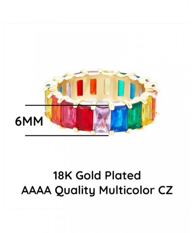 Eternity Rainbow Ring 18K Gold Plated Emerald-Cut Multi Color AAA Created-Gemstone Rainbow Ring, Stackable Ring, Wedding Band...